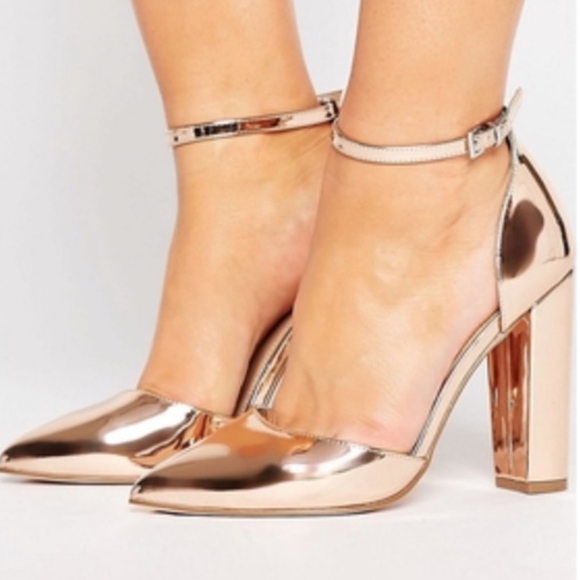 ASOS Shoes - ASOS ROSE GOLD METALLIC CHUNKY HEELS